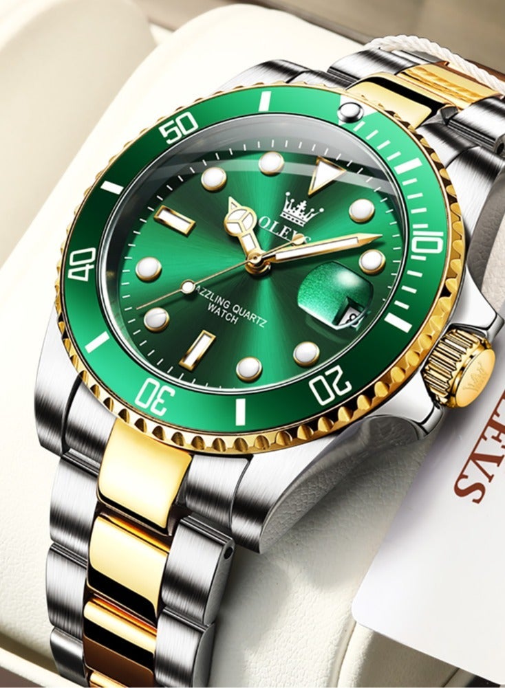 أوليفز ساعة OLEVS للرجال فاخرة من أفضل العلامات التجارية بتصميم حلقة خارجية دوارة باتجاه واحد ساعة كوارتز للرجال بتواريخ تلقائية وساعات يد مقاومة للماء - Image 2